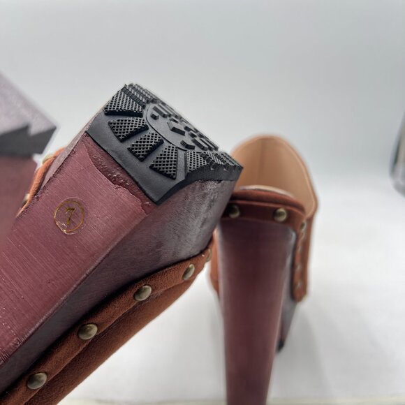 XYD Brown Lug Platform Super High Heels Clog Mules Studded Round Toe Sandals - Picture 6 of 8